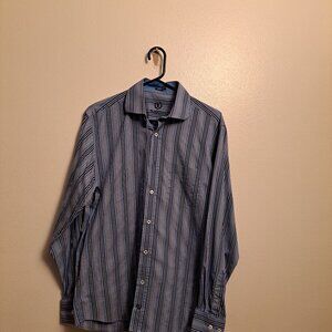 Bugatchi Uomo Long Sleeve Dress Shirt Classic Fit,Flip Cuff Blue Striped